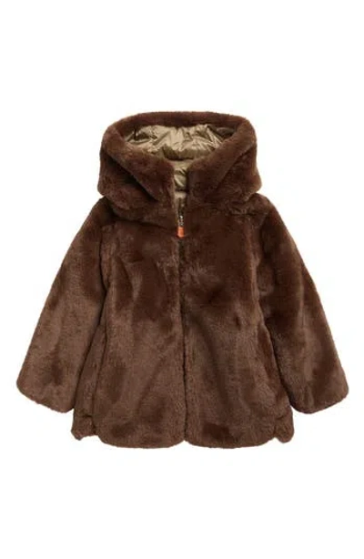 Save The Duck Kids' Flora Faux Fur Hooded Jacket In Brown
