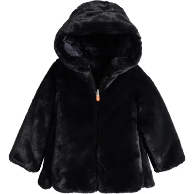 Save The Duck Kids' Flora Reversible Hooded Faux Fur Coat In Black