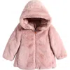 Save The Duck Kids' Flora Reversible Hooded Faux Fur Coat In Pink