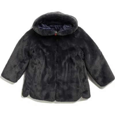 Save The Duck Kids' Floral Faux Fur Hooded Jacket In Black