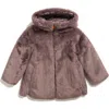 Save The Duck Kids' Floral Faux Fur Hooded Jacket In Brown