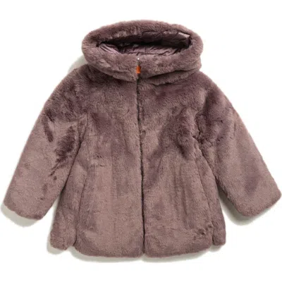 Save The Duck Kids' Floral Faux Fur Hooded Jacket In Brown