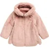 Save The Duck Kids' Floral Faux Fur Hooded Jacket In Pink