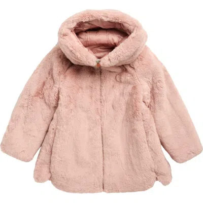Save The Duck Kids' Floral Faux Fur Hooded Jacket In Pink