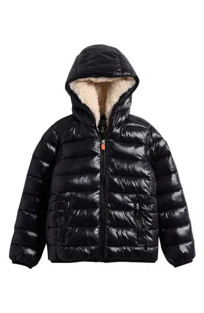 Save The Duck Kids' Gavin Water Repellent Hooded Puffer Jacket In Black