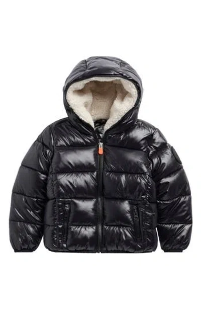 Save The Duck Kids' Gavin Water Repellent Hooded Puffer Jacket In Black