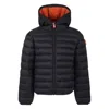 Save The Duck Logo-patch Hooded Padded Jacket In Black