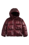 Save The Duck Kids' Ili Quilted Hooded Puffer Jacket In Burgundy