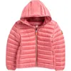 Save The Duck Pink Down Jacket For Girl With Logo In Red