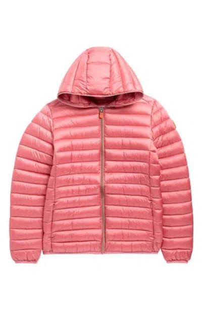 Save The Duck Kids' Iris Shiny Water Repellent Hooded Puffer Jacket In Pink