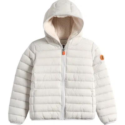 Save The Duck Kids' Leci Hooded Faux Shearling Lined Puffer Jacket In White