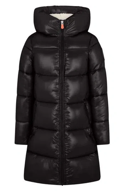 Save The Duck Kids' Longline Hooded Puffer Jacket In Black
