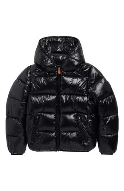 Save The Duck Kids' Lory Shiny Hooded Puffer Jacket In Black