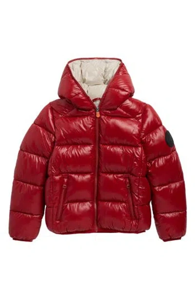 Save The Duck Kids' Lory Shiny Hooded Puffer Jacket In Red