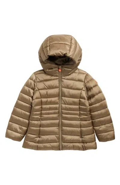 Save The Duck Kids' Maggy Hooded Puffer Jacket In Husk Green
