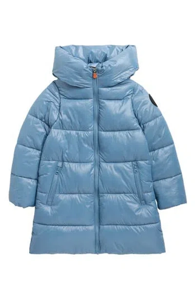 Save The Duck Kids' Milena Long Puffer Coat In Blue
