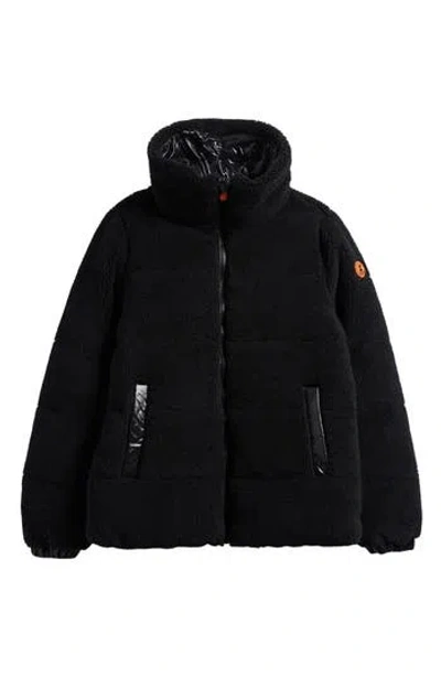 Save The Duck Kids' Onis Faux Shearling Puffer Jacket In Black