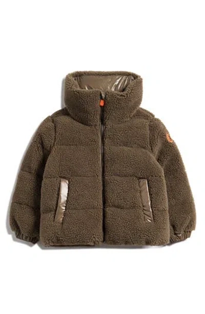 Save The Duck Kids' Onis Faux Shearling Puffer Jacket In Brown