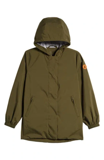 Save The Duck Kids' Qiana Waterproof Hooded Rain Jacket In Dusty Olive