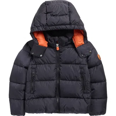 Save The Duck Kids' Shiny Water Repellent Puffer Jacket With Detachable Hood In Black