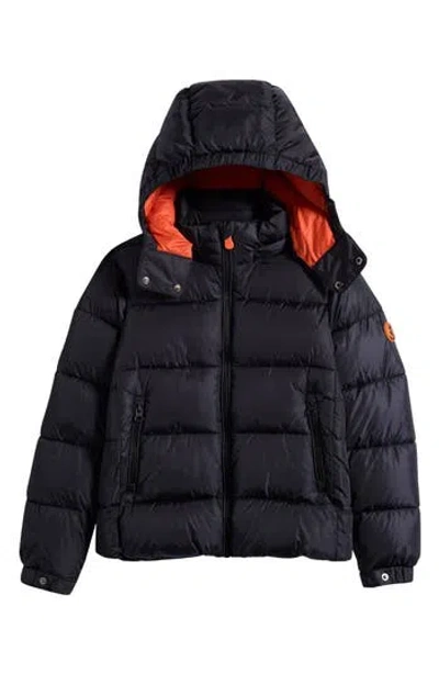 Save The Duck Kids' Shiny Water Repellent Puffer Jacket With Detachable Hood In Black