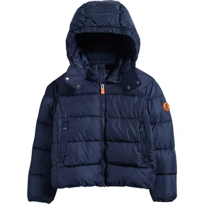 Save The Duck Kids' Shiny Water Repellent Puffer Jacket With Detachable Hood In Blue
