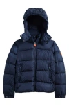 Save The Duck Kids' Shiny Water Repellent Puffer Jacket With Detachable Hood In Blue