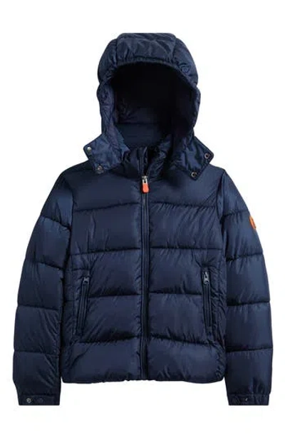 Save The Duck Kids' Shiny Water Repellent Puffer Jacket With Detachable Hood In Blue