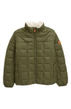 Save The Duck Kids' Tommy Lauren Faux Fur Lined Quilted Jacket In Green