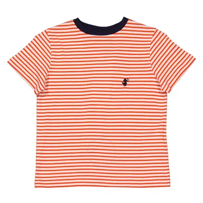 Save The Duck Kids Traffic Red Yasu Stripe Print Cotton T-shirt In Neutral