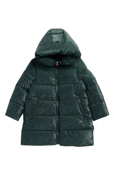 Save The Duck Kids' Trista Hooded Puffer Coat In Land Green