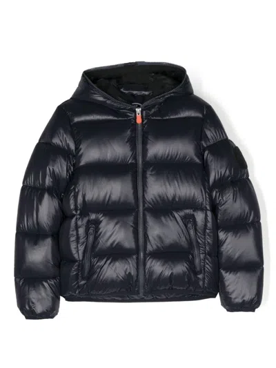 Save The Duck Kids' Logo-patch Zip-up Padded Jacket In Blue