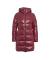 Save The Duck Knee-length Puffer Jacket With Plumtech Insulation And Glossy Finish In Burgundy