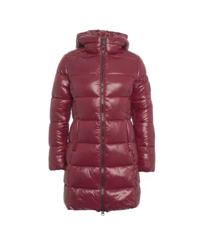 Save The Duck Knee-length Puffer Jacket With Plumtech Insulation And Glossy Finish In Burgundy