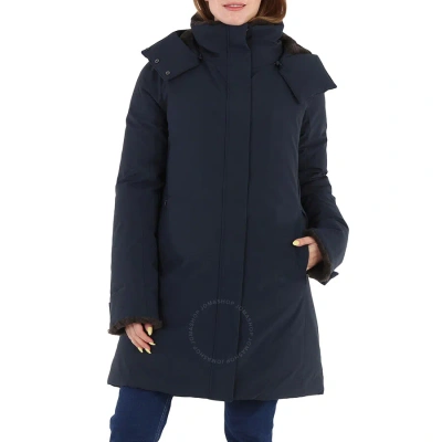 Save The Duck Ladies Samantha Hooded Faux Fur Trim Coat In Blue/black