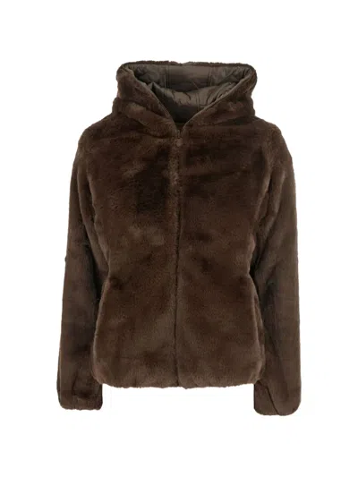 Save The Duck Laila Reversible Hooded Jacket In Brown