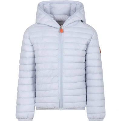 Save The Duck Kids' Light Blue Huey Down Jacket For Boy With Logo In Grey