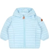 SAVE THE DUCK LIGHT BLUE NENE DOWN JACKET FOR BABY BOY WITH LOGO