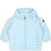Save The Duck Light Blue Nene Down Jacket For Baby Boy With Logo In Light Blue