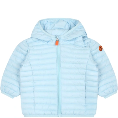 Save The Duck Light Blue Nene Down Jacket For Baby Boy With Logo
