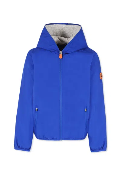 SAVE THE DUCK LIGHT BLUE WINDBREAKER JACKET FOR BOY WITH LOGO