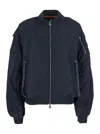 Save The Duck 'lil' Blue-black Bomber Jacket With Front Pockets And Logo Patch Applied On The Sleeve In Tech Fabri In Black