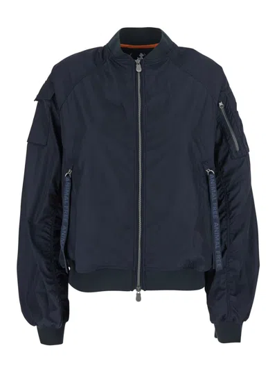 SAVE THE DUCK 'LIL' BLUE-BLACK BOMBER JACKET WITH FRONT POCKETS AND LOGO PATCH APPLIED ON THE SLEEVE IN TECH FABRI