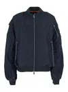 Save The Duck 'lil' Blue-black Bomber Jacket With Front Pockets And Logo Patch Applied On The Sleeve In Tech Fabri In Black
