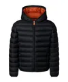 Save The Duck Logo-patch Hooded Padded Jacket In Black