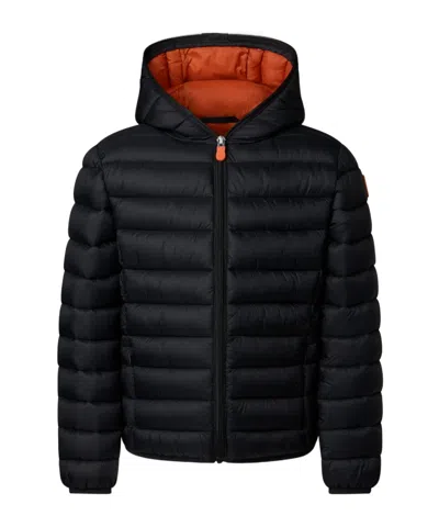 Save The Duck Logo-patch Hooded Padded Jacket In Black