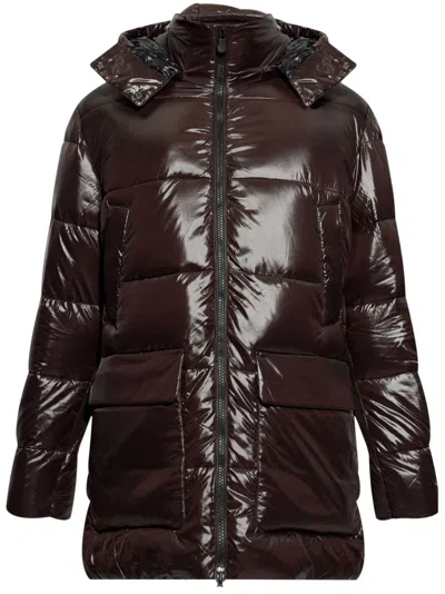 Save The Duck Logo-patch Padded Coat In Brown