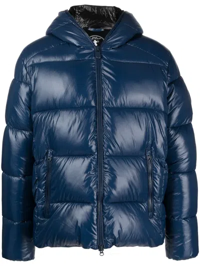 Save The Duck Logo-patch Padded Hooded Jacket In Blau