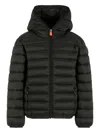 Save The Duck Logo-patch Hooded Padded Jacket In Black