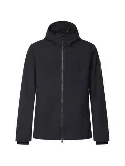 Save The Duck Logo-patch Hooded Jacket In Blue